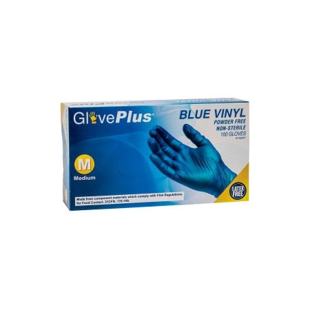 Ammex Disposable Gloves, 4 mil Palm, Vinyl, Powder-Free, L, Blue IVBPF46100